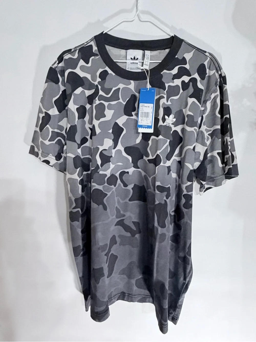 adidas Gray & Black Camo Short Sleeve Tee with Trefoil
